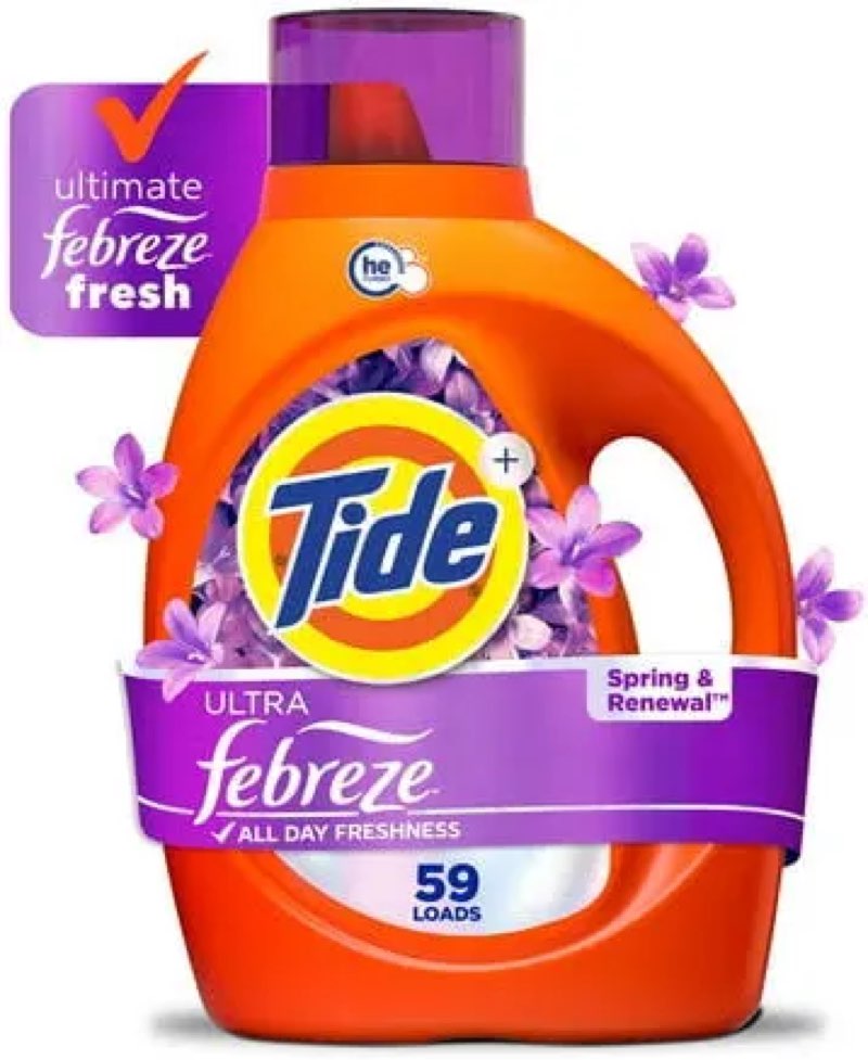 tide ultra febreze liquid laundry detergent, spring & renewal scent, 84 fl oz, 59 loads (4-pack)