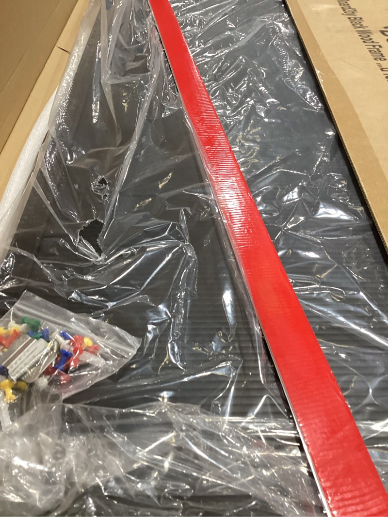 Condition photo showing As Is for Board2by 2-Pack Cork Board Bulletin Board 18“ x 24”, Black Wood Framed Corkboard, Office Board for Wall Cork, Large Wall Mounted Notice Pin Board with 32 Push Pins for School, Home & Office 2pack 24"x18"