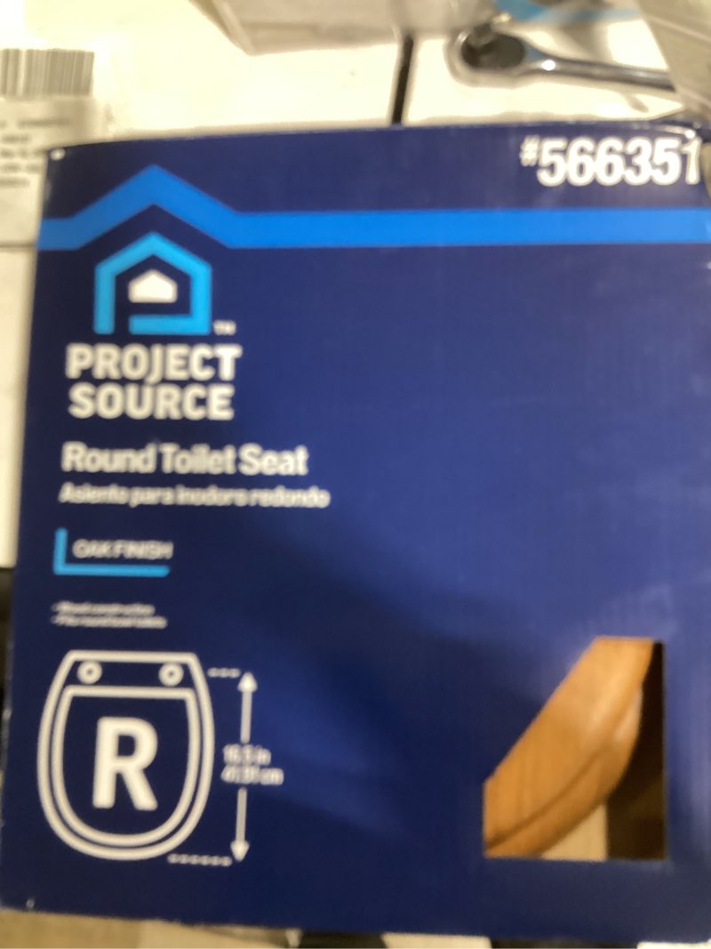 Condition photo showing New/Like New for project source wood oak veneer round toilet sea