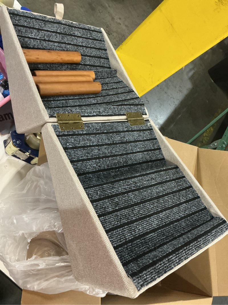 Condition photo showing Good Condition for dog stairs for small dogs 17.13" h, 4-step doggie ramp for couch bed sofa and chair, foldable 2 in 1 wooden pet steps for puppy medium/large dogs and cats, split ottoman design (17.13" h-apricot)