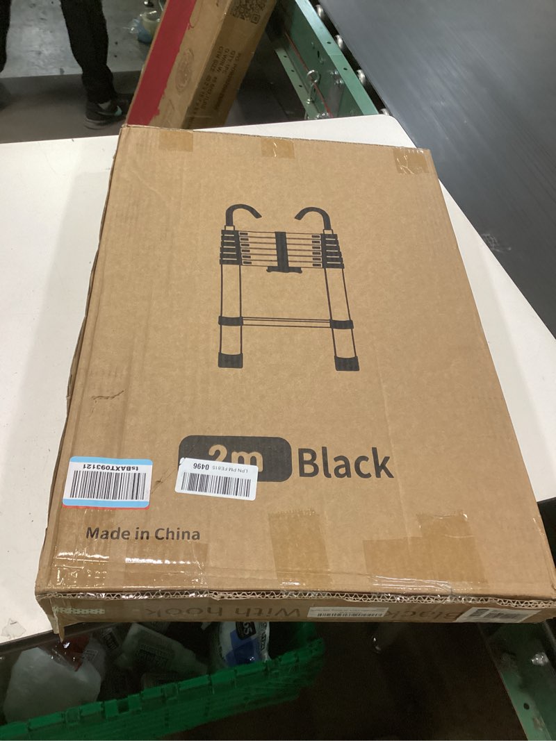 Condition photo showing New/Like New for Telescopic Ladder, 6.5FT RIKADE Aluminum Telescoping Ladder with Non-Slip Feet and Stable Hook, Portable Extension Ladder for Household and Outdoor Working, 330lb Capacity Black 6.5 FT