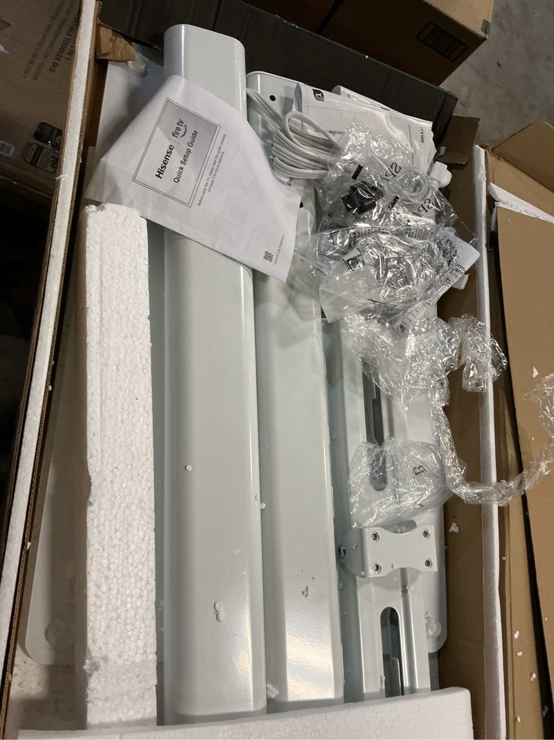 Condition photo showing As Is for ax waber floor tv stand with power outlet, universal tv stand mount for 27-65 inch tv up to 88lbs, 70 degree swivel 9 level height adjustable with tempered glass base for bedroom, office white white floor tv stand with power outlet