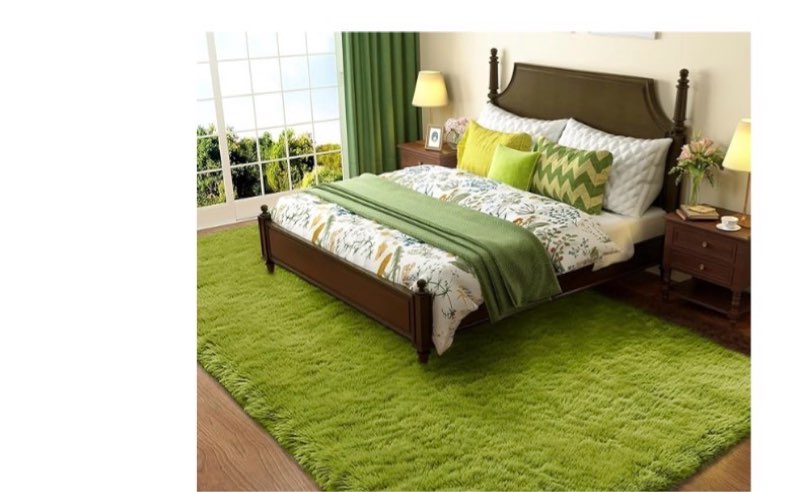 Ophanie Green Rug Grass Area Rugs for Bedroom, 4x6 Shag Fluffy Carpet, Fuzzy Furry Plush Soft Cute Kids Baby Girls Shaggy Bedside Indoor Floor Carpets for Teen Dorm Home Decor Aesthetic, Nursery