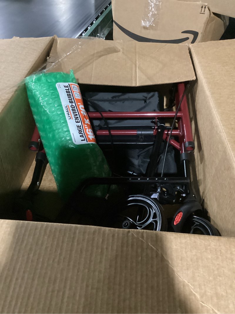 Condition photo showing Good Condition for Drive Medical Rollator Walker with Seat - Stable Mobility Support - Height Adjustable - Durable Steel Frame Construction - Smooth 7.5" Wheels - Foldable Frame - 350 Lb Limit - Red