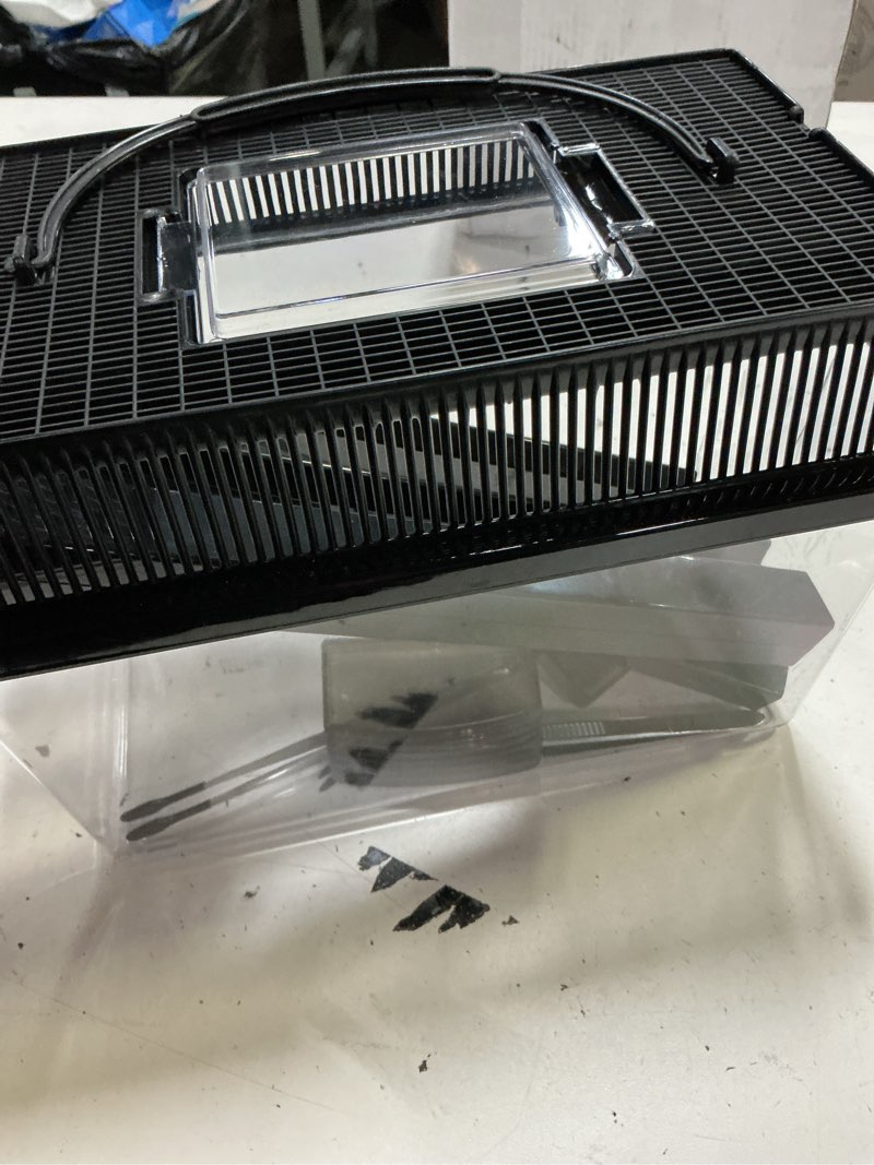 Condition photo showing New/Like New for mifoci large cricket keeper equipped with water and food feeding dish, high transparency cricket pen with dispenser tubes, insect keeper for gecko snake lizards reptiles