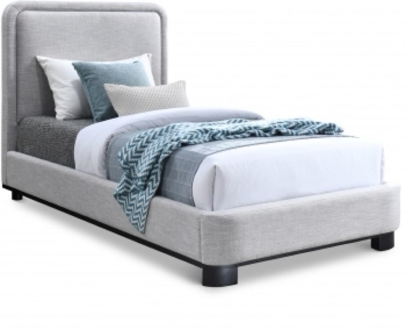 ((Incomplete Box2/2 footboard side rail ) Meridian Furniture B1201Crey-F Nolita Collection Modern | Contemporary Full Bed with Soft and Durable Linen Textured Fabric, Natural Solid Wood Finish, 59\\\" W x 83\\\" H