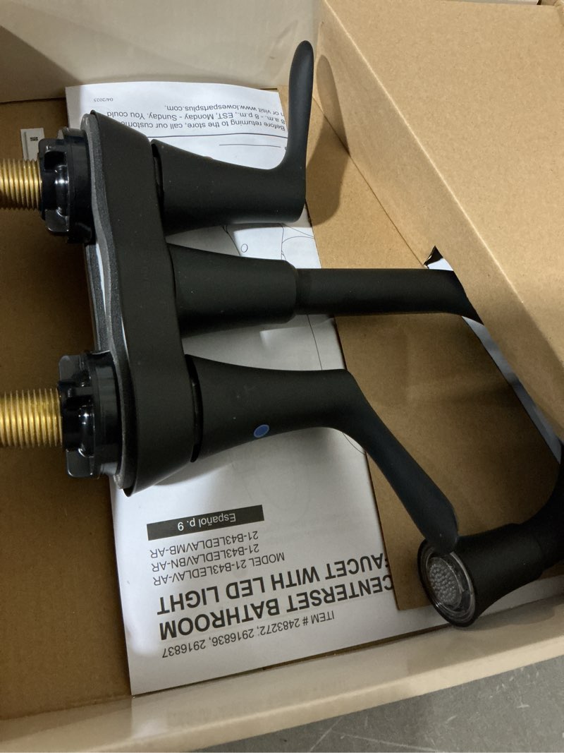 Condition photo showing Good Condition for allen + roth brookes matte black 4-in centerset 2-handle watersense high-arc residential handle bathroom sink faucet with drain