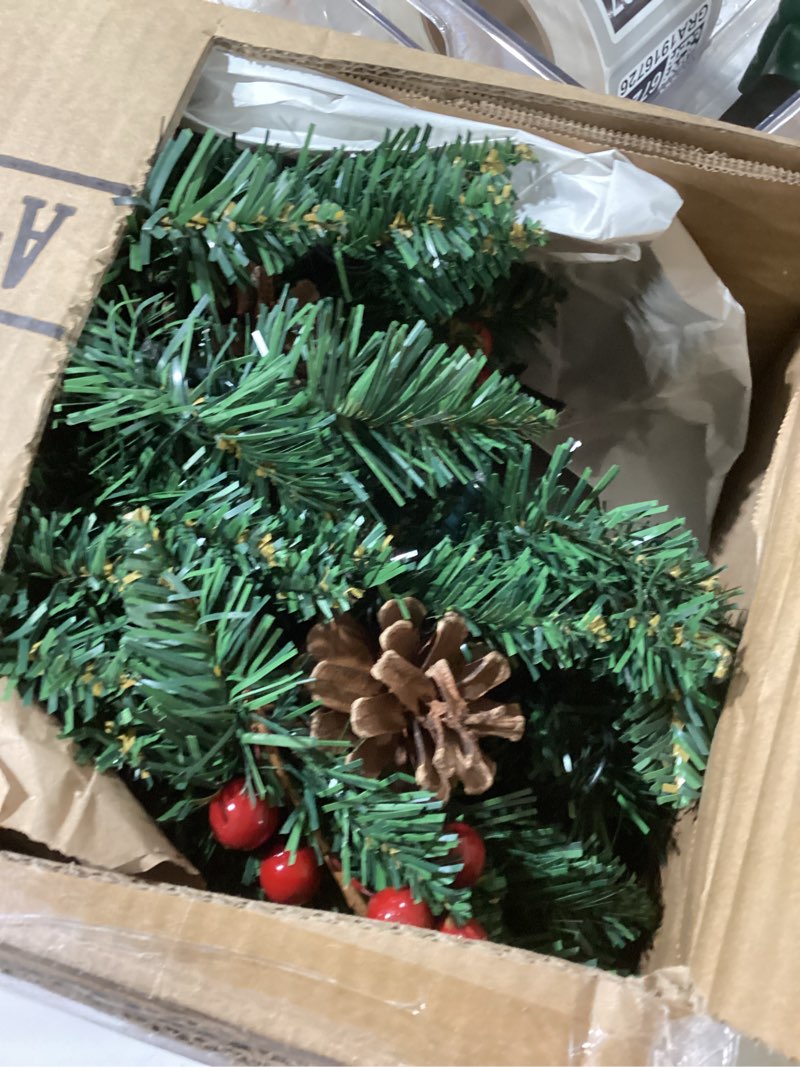 Condition photo showing New/Like New for 4ft Pre-lit Christmas Tree,Artificial Pine 300 PVC Branches Tips with 20 Red Berries & 20 Pinecone & 100 LED Lights & Burlap Wrapped Base Decor Xmas Tree Green 4ft