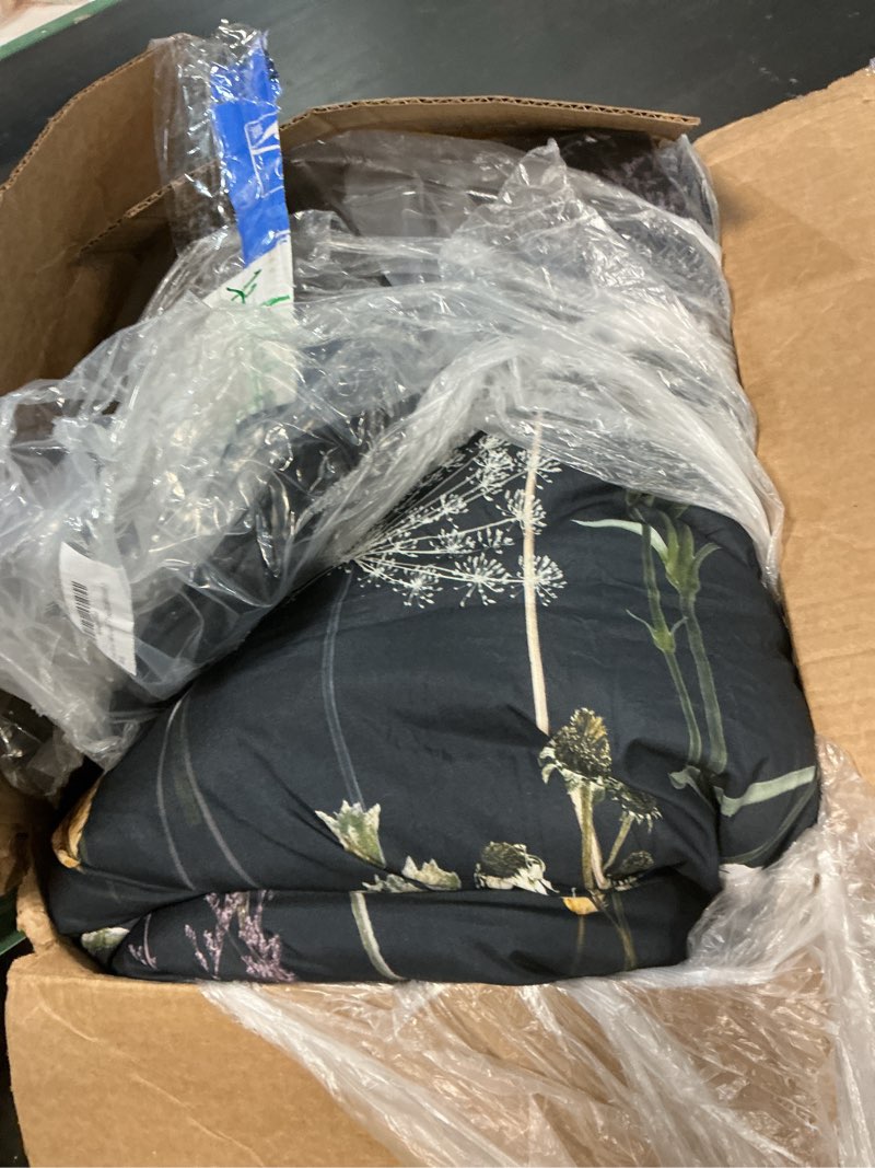 Condition photo showing As Is for yiran 7 piece grey floral comforter set queen size, botanical flowers bed in a bag queen, soft microfiber complete bedding set with sheets for all season dark gray queen (90"x90")