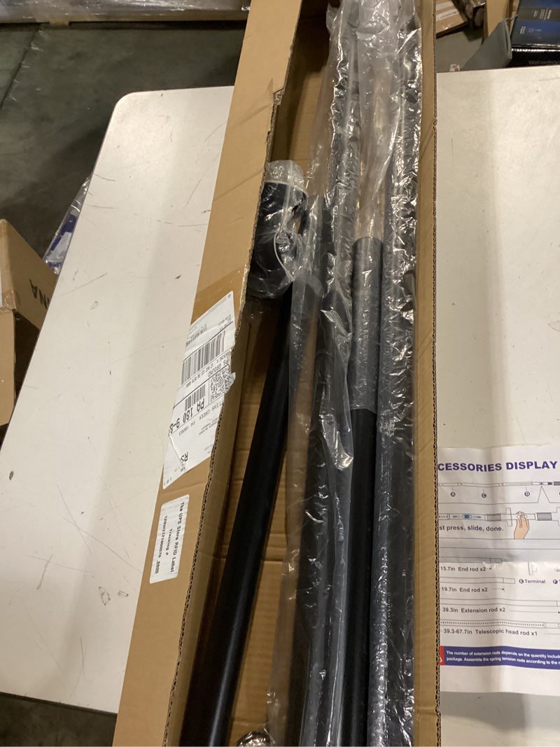 Condition photo showing Good Condition for enjoybasics 2 pack adjustable spring tension curtain rods 32 to 66 inches, stainless steel matte black shower rod no drilling for window, bathroom, closet, room divider, 7/8" diameter black 32-66"