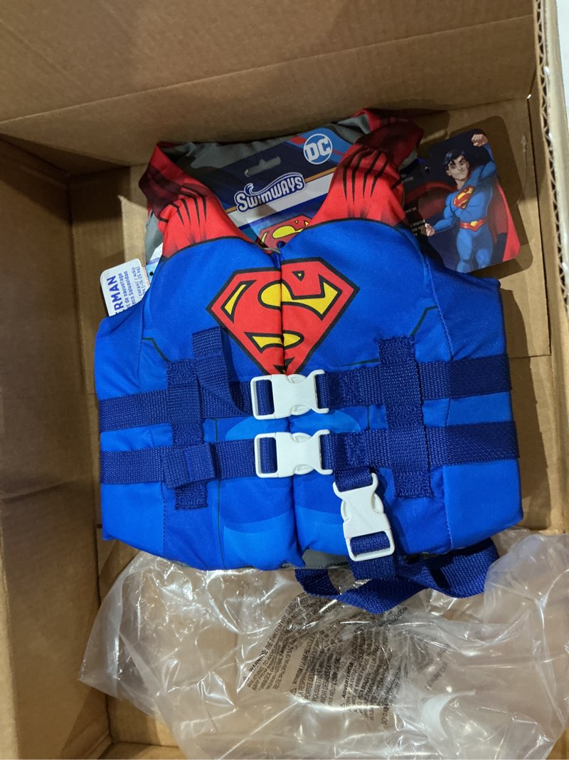 Condition photo showing Good Condition for swimways dc swim trainer life jacket, us coast guard approved life vest kids swim vest, pool floats & life jackets for kids 33-55 lbs, superman
