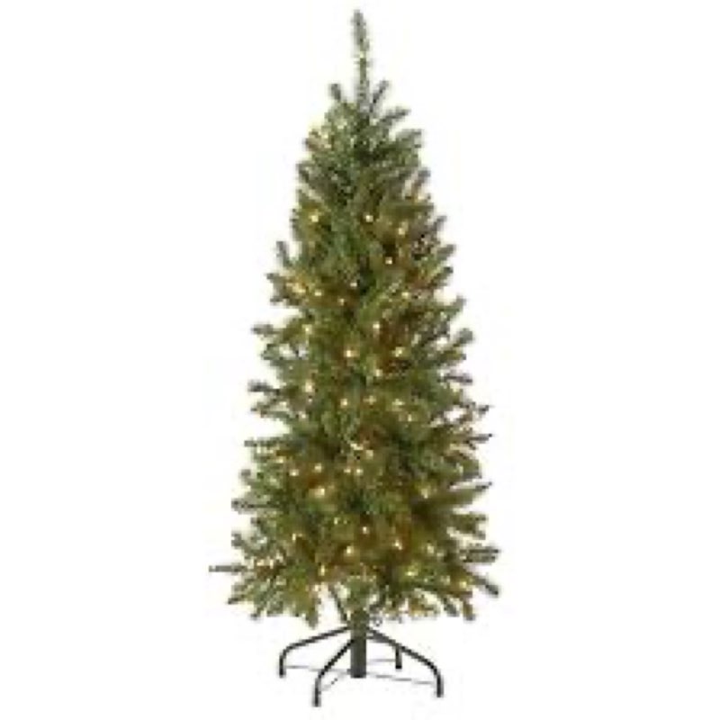 National Tree Company Artificial Pre-Lit Slim Christmas Tree  Green  Kingswood Fir  Clear Lights  Includes Stand  4.5 Feet