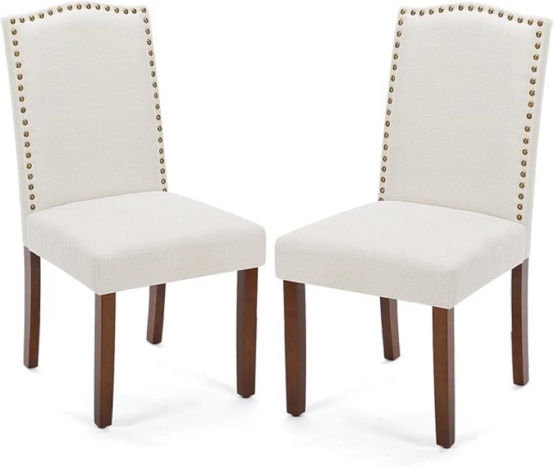 Yapamar Modern Armless Dining Chairs with Upholstered Fabric,Nailhead Trim and Wood Legs,2 Pack - Beige