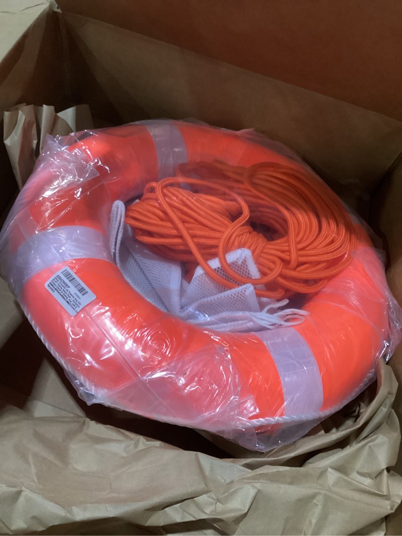 Condition photo showing Good Condition for 20inch throwable life preserver ring with 98.4ft floating rescue rope - emergency flotation device for boating, pool, lake & beach - swim foam buoy with perimeter line kit orange kit