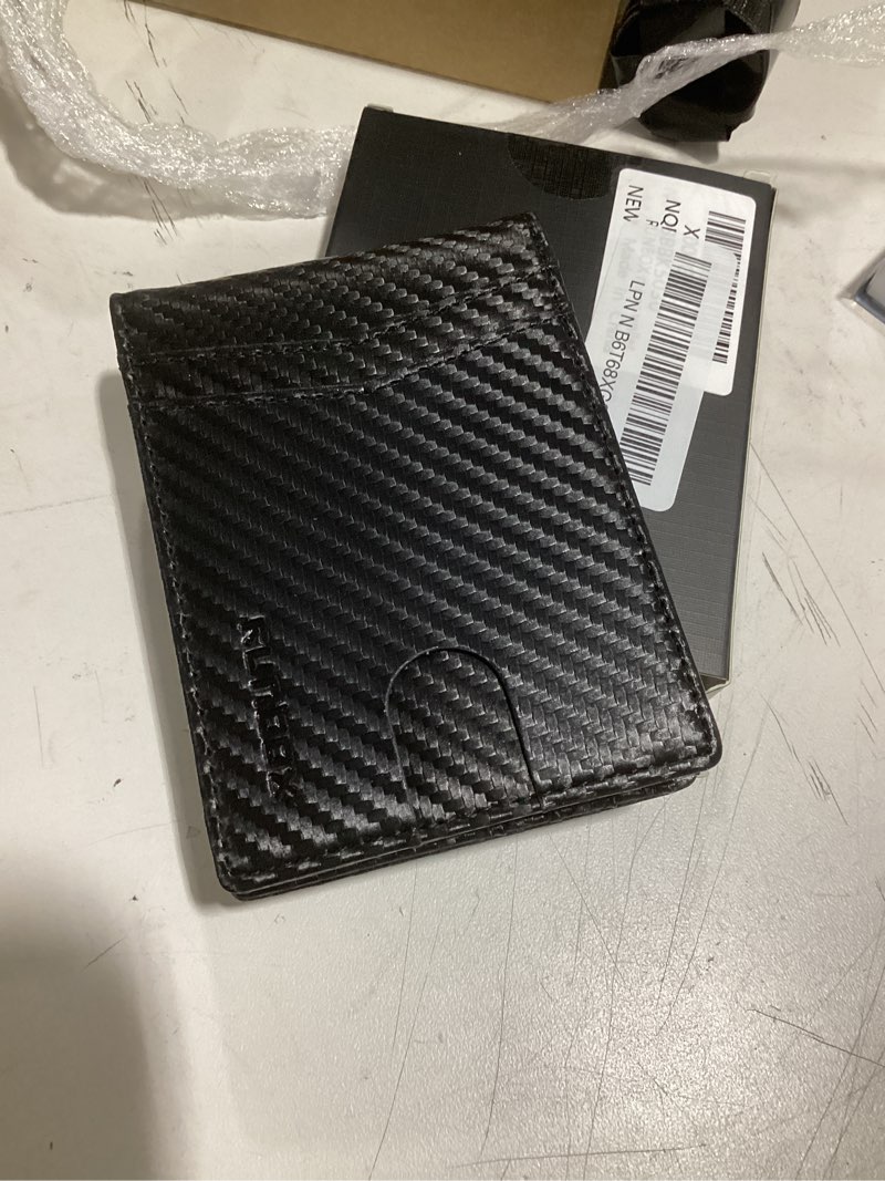 Condition photo showing Good Condition for runbox wallet for men slim rfid leather 2 id window with gift box | slim, rfid, 2 id window, with gift box, slim, rfid carbon black-15 slots