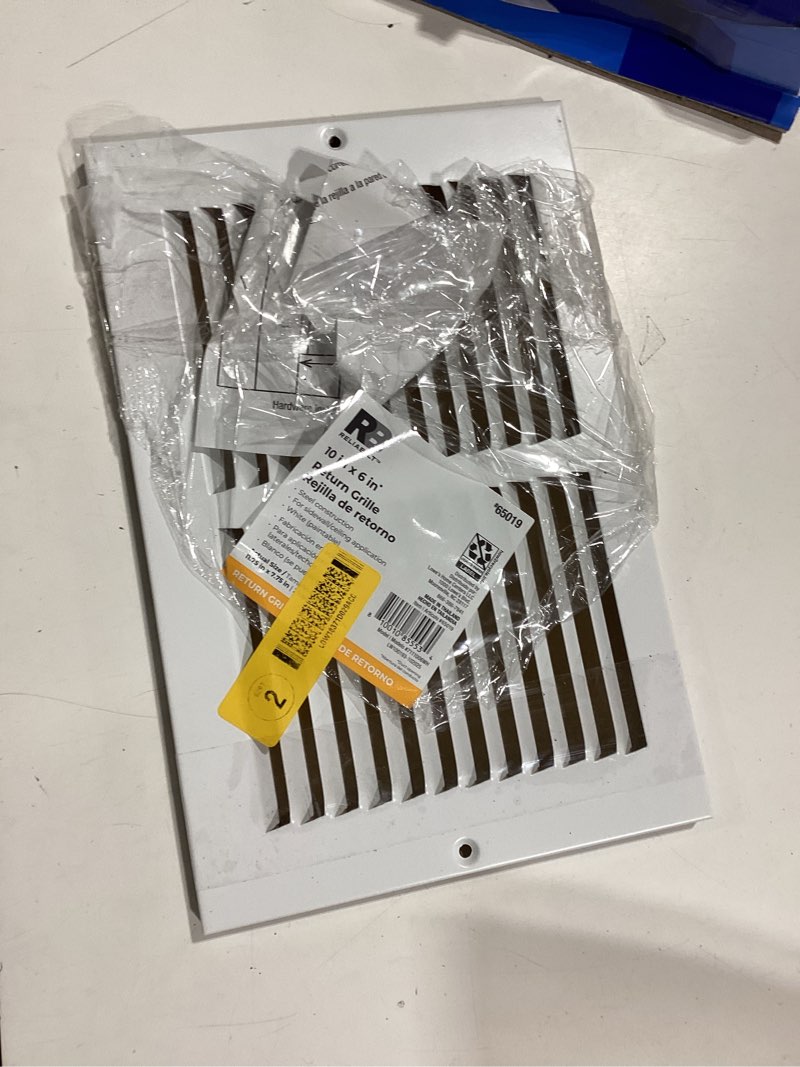 Condition photo showing Good Condition for reliabilt 10-in x 6-in steel white sidewall/ceiling grille