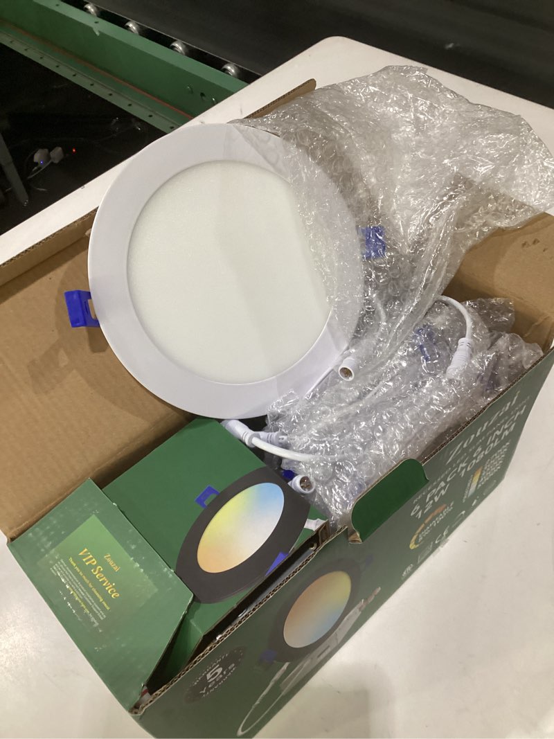 Condition photo showing Good Condition for zouzai 6 inch 5cct ultra-thin led recessed ceiling light with junction box, 2700k/3000k/3500k/4000k/5000k selectable, 12w eqv 110w,dimmable, led can lights- etl and energy star certified? 6 pack ? 6 inch white?6 pack?
