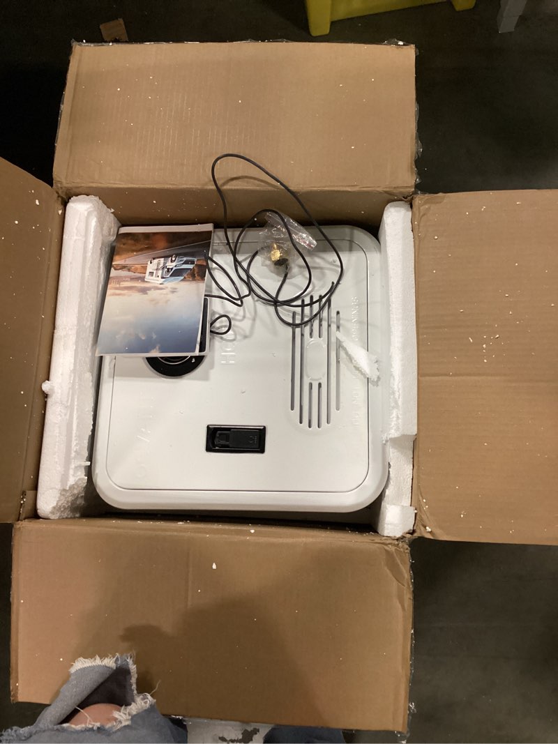 Condition photo showing Good Condition for rv tankless water heater,55,000 btu rv instant water heater with remote controller,16x16 inch door?front water outlet,propane gas, dc 12v, csa certificated,compatible with all rvs-white 16"x16" white heater
