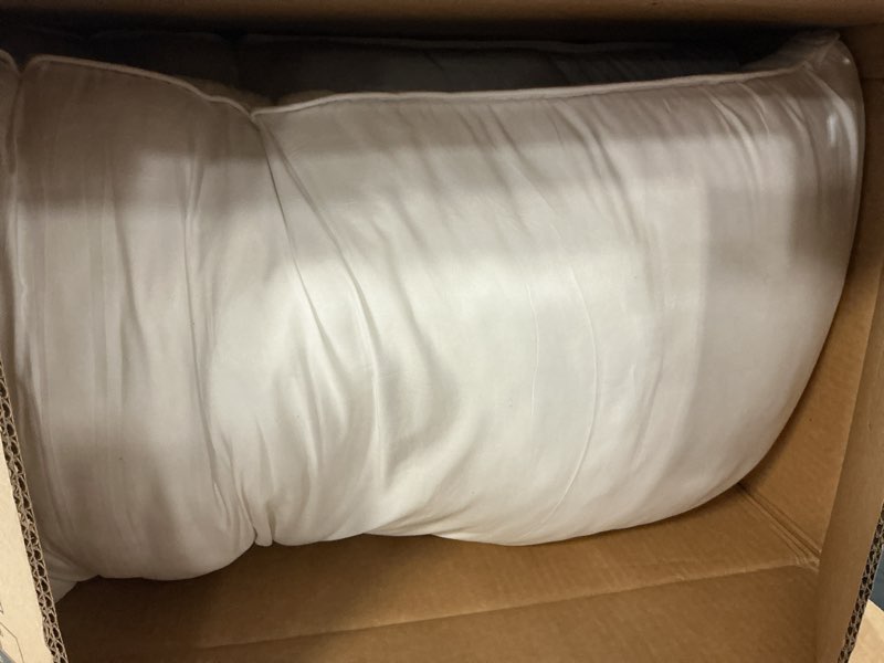 Condition photo showing As Is for amazon basics down alternative bed pillows for back and side sleepers, medium density, king size, 36" x 20", white, 2-pack king (pack of 2) medium pillow