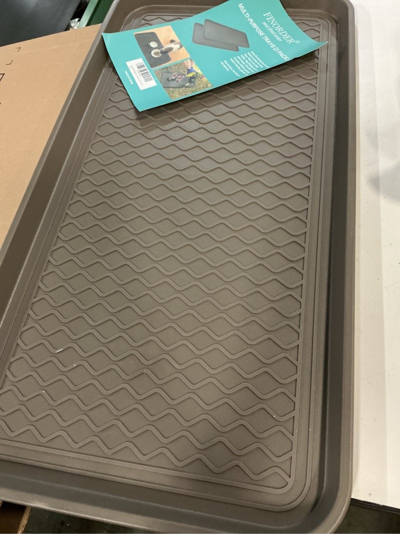Condition photo showing Good Condition for finorder multi-purpose utility boot trays with striped, set of 2 grey duty shoe trays for all weather, plastic pet feeding mat, use for indoor and outdoor, 30" x 15" x 1.2" 30" x 15"(gray)