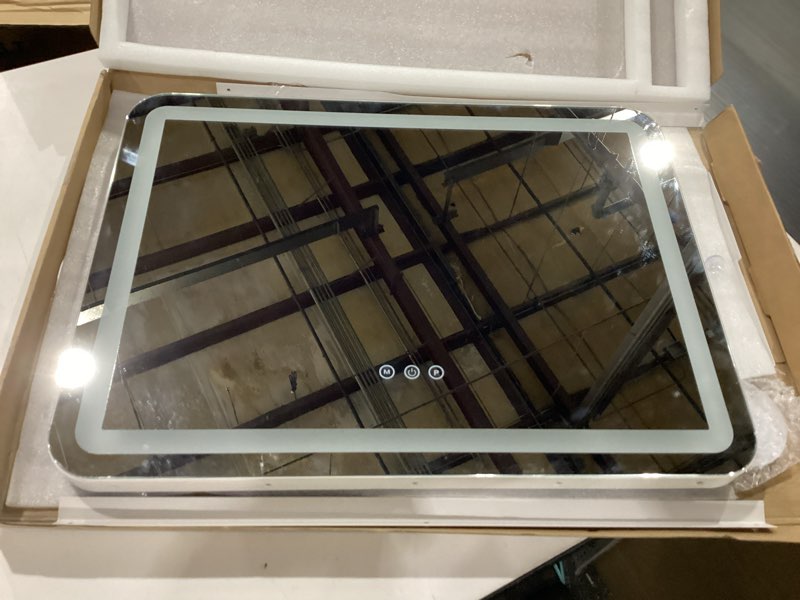Condition photo showing As Is for Ratsamee 23" x 18" Vanity Mirror with Lights, Led Makeup Mirror, Lighted Makeup Mirror with 3 Color Dimmable Lights, Smart Touch Screen Control, Aluminum Metal Frame,USB Charging Port