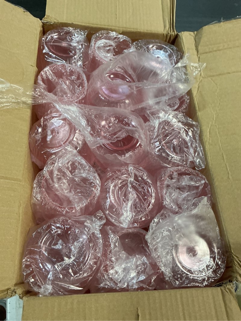 Condition photo showing New/Like New for ciaell 30 pack pink plastic ribbed wine glasses, 14 oz origami stemless disposable wine champagne whiskey glasses unbreakable clear plastic cocktail glasses, wine cups for party wedding & easter