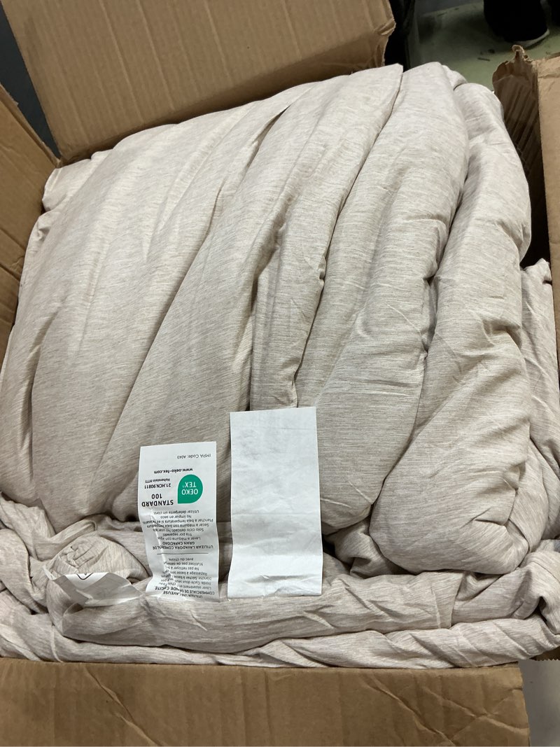 Condition photo showing As Is for bedsure oversized king comforter set - warm taupe soft bedding for all seasons, cationic dyed bed set, 3 pieces, 1 oversized king size comforter (120"x 98") and 2 pillow shams (20"x 36"+2") oversized king 13 - warm taupe