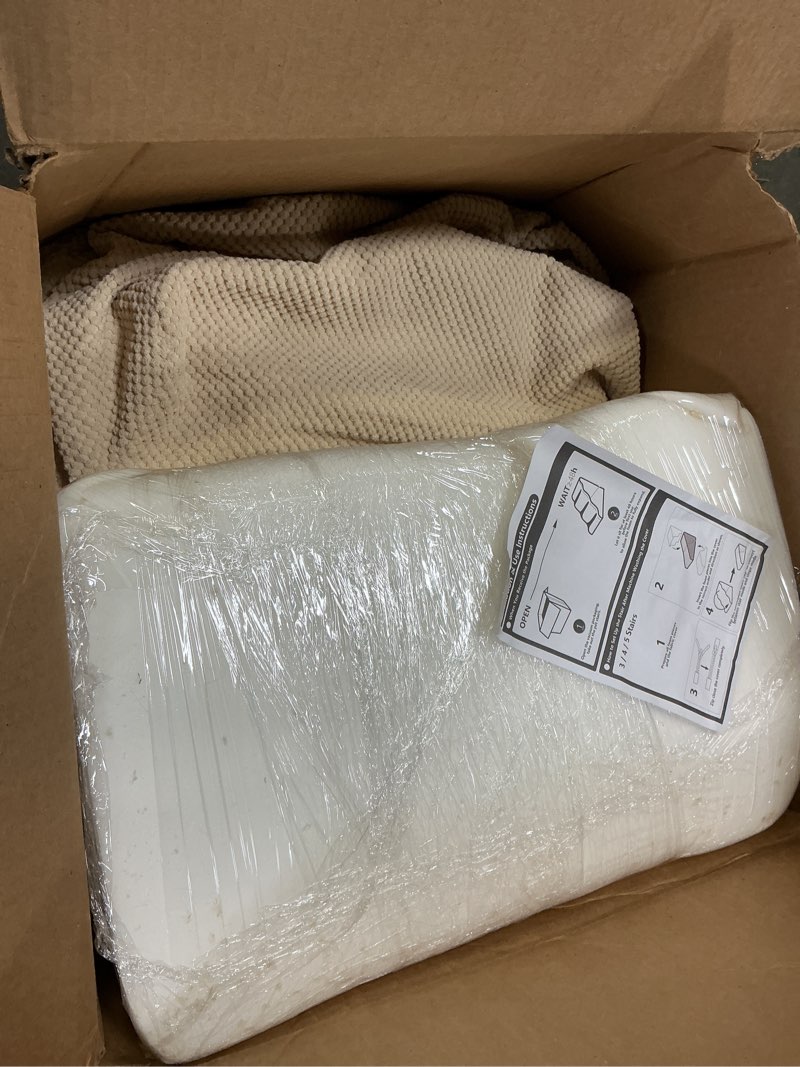 Condition photo showing As Is for dog ramp for bed, extra wide 20" width dog stairs for high bed, 2 in 1 pet steps for small dogs, 4-step foldable transformable large cats ramp to get on couch, non-slip balanced, beige wide beige 4.0 19.6x26x20in