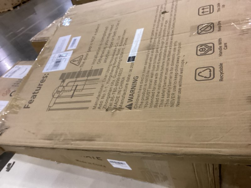 Condition photo showing As Is for Extra Wide Baby Gate with Door 53.4-62 Inch Pressure Mounted, Auto Close Child Baby Gates for Doorways No Drill, Walk Through Dog Gate Indoor for The House, White