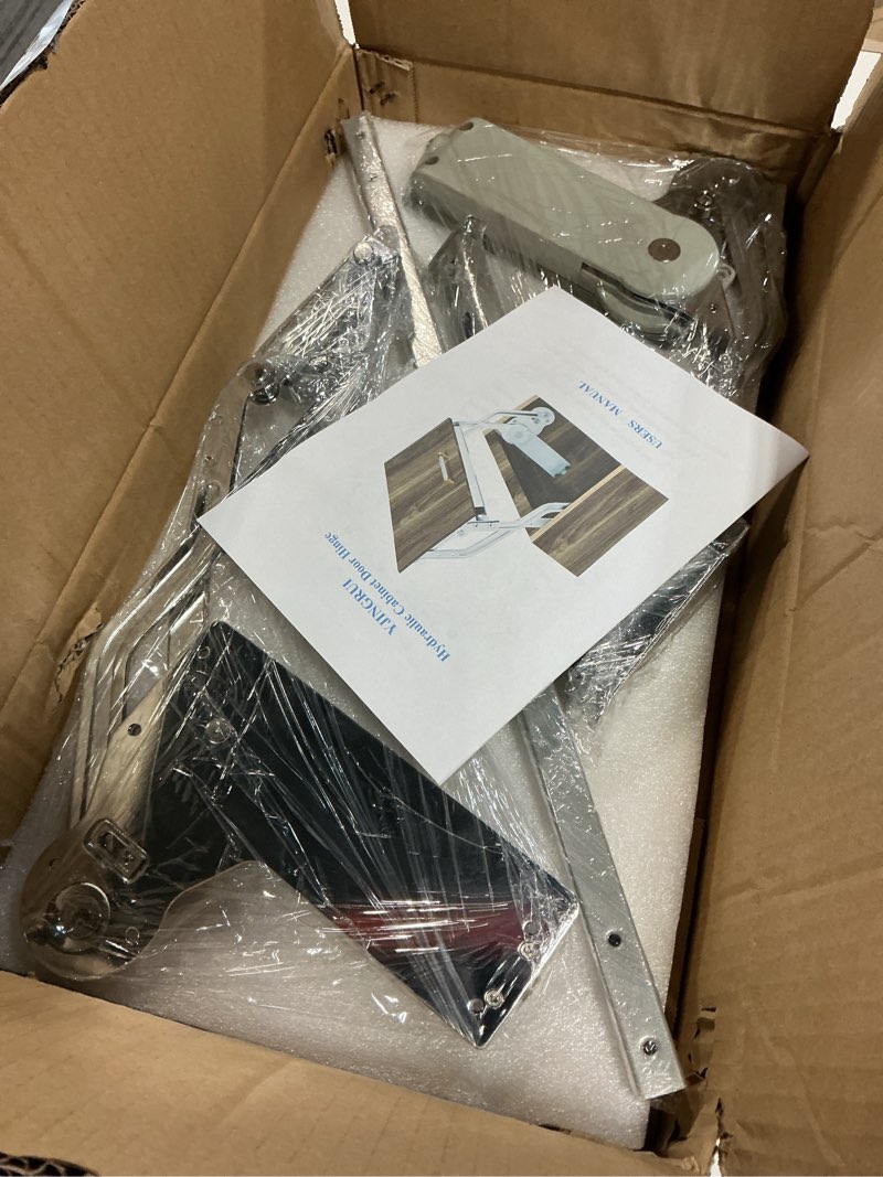 Condition photo showing As Is for (incomplete,missing pcs) YJINGRUI Hydraulic Buffer Cabinet Door Hinge, Lift and Up Hinges, Vertical Lift Cabinet Door Hinge, 19.69-31.49in, Sturdy Silent and Adjustable
