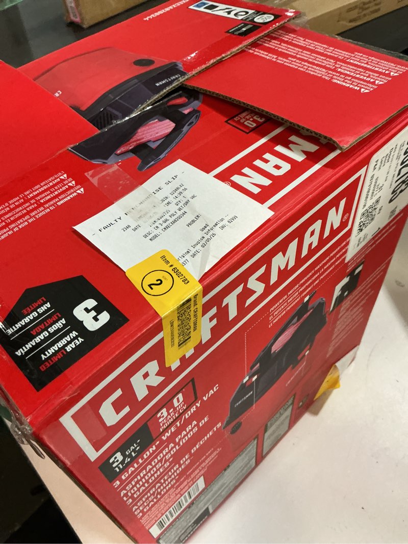 Condition photo showing Good Condition for CRAFTSMAN 3-Gallon 3 HP Corded Wet/Dry Shop Vacuum with Accessories Included