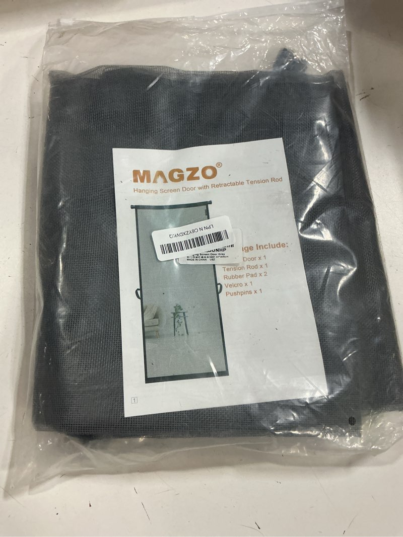 Condition photo showing Good Condition for magzo hanging screen door, fits door size 36" x 80" (curtain size 38'' x 81''), upgraded fiberglass mesh with tension rod&hook&loop (one piece can be installed in 2 ways), weighted bottom, grey fits door size 36"x80" gray