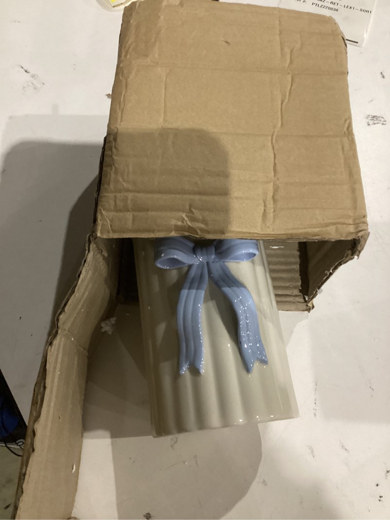 Condition photo showing New/Like New for Handmade Blue Bow Ceramic Utensil Holder, 3D Coquette Cooking Utensil Crock for Kitchen Counter, Preppy Storage Caddy Organizer Vase Decor for Kitchen Countertop