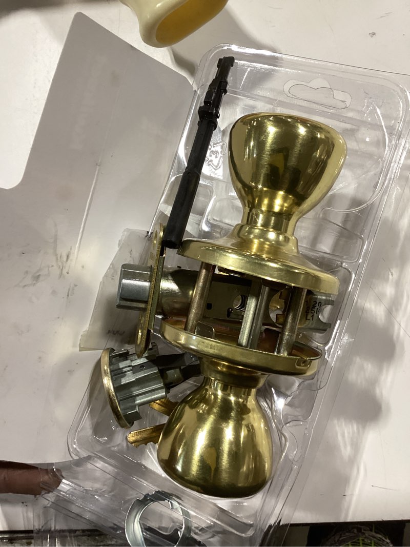 Condition photo showing Good Condition for Kwikset Tylo Polished Brass Exterior Keyed Entry Door Knob