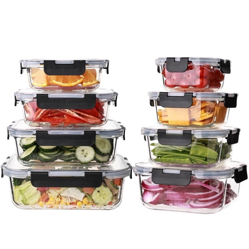 glass meal prep containers 8 pack food storage set with airtight locking lids for lunch fridge freezer dishwasher safe clear