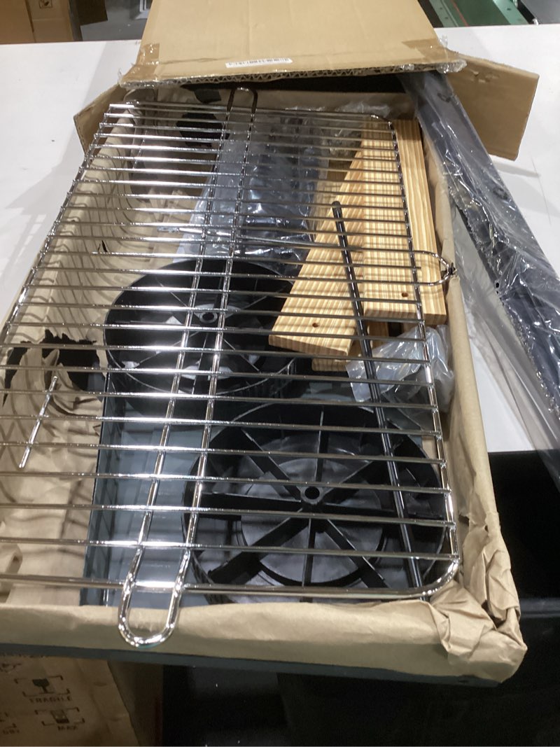 Condition photo showing New/Like New for Portable Charcoal Grill: Charcoal Grill with side wood board - Wheel and Handle for Outdoor Camping