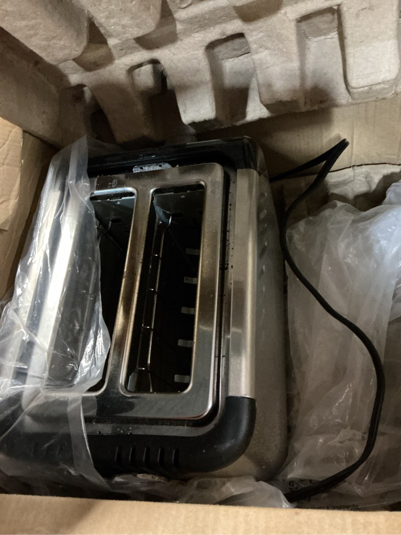 Condition photo showing As Is for Chefman Smart Touch 4 Slice Digital Toaster, 6 Shade Settings, Touchscreen Bagel Toaster 4 Slice with Extra-Wide Slots, +10 Seconds, Defrost, Removable Crumb Tray – Stainless Steel 4 Slice Stainless Steel