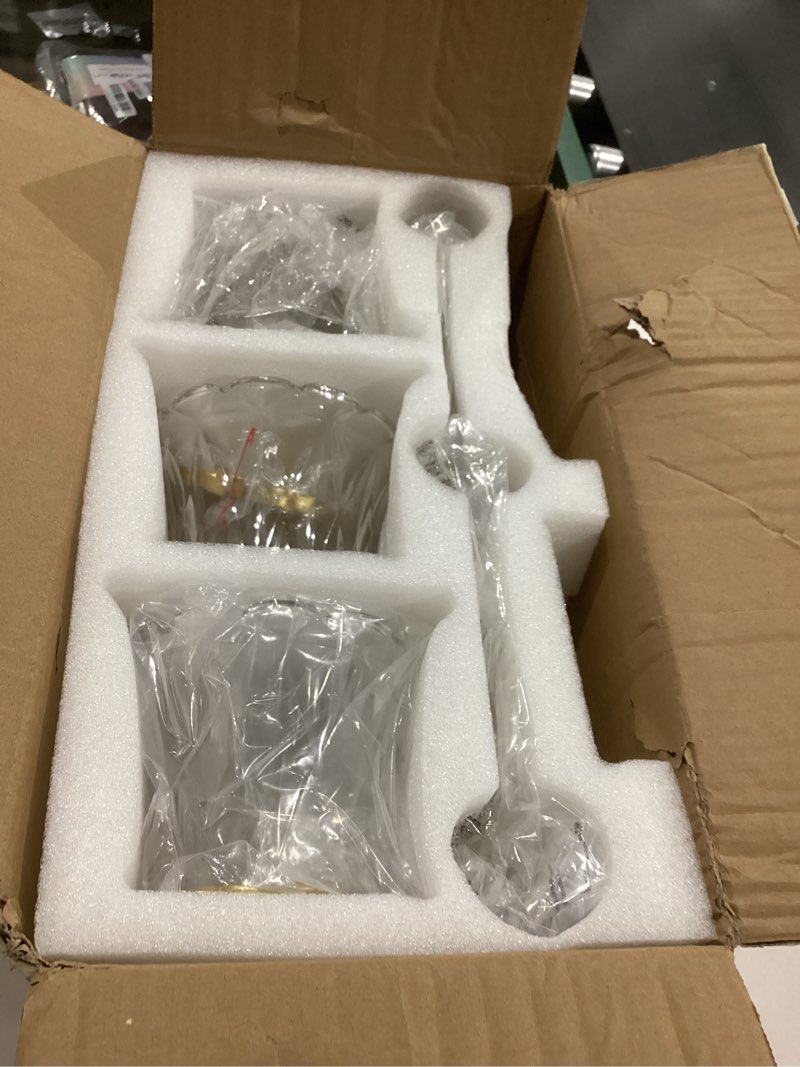 Condition photo showing Good Condition for maesta Gold Bathroom Light Fixtures, 3 Light Bathroom Vanity Light, Matte Antique Gold Finish with Crystal Glass Shade, Gold Vintage Vanity Light for Bathroom, Living Room, Bedroom, Hallway Gold 3 Lights