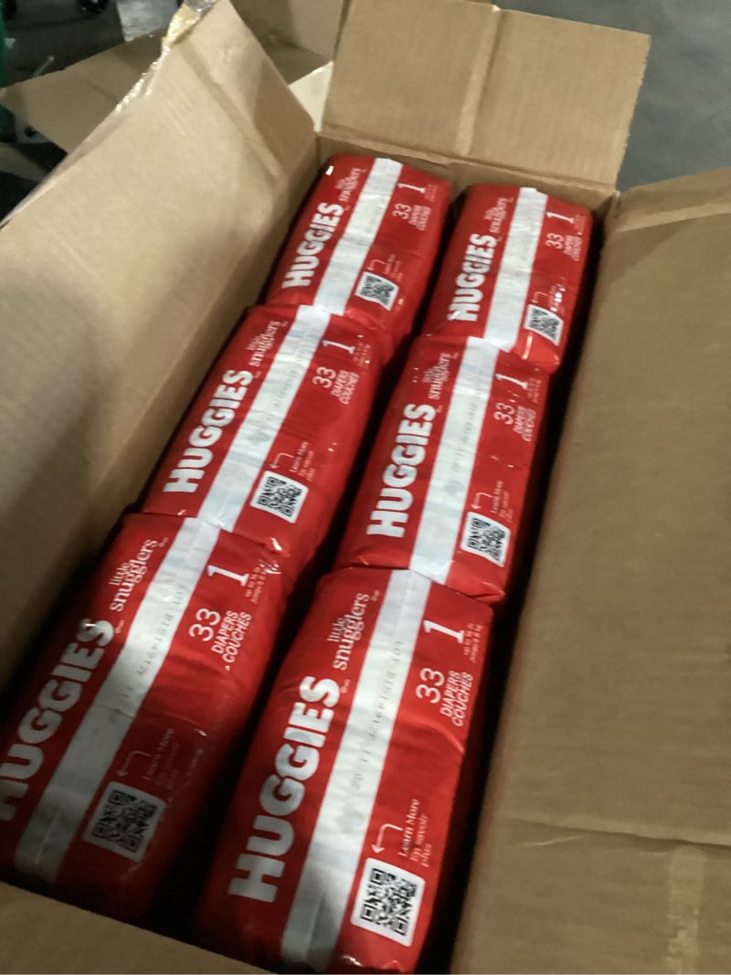 Condition photo showing Good Condition for huggies size 1 diapers, little snugglers diapers, size 1 (8-14 lbs), 198 count (6 packs of 33), packaging may vary size 1 198