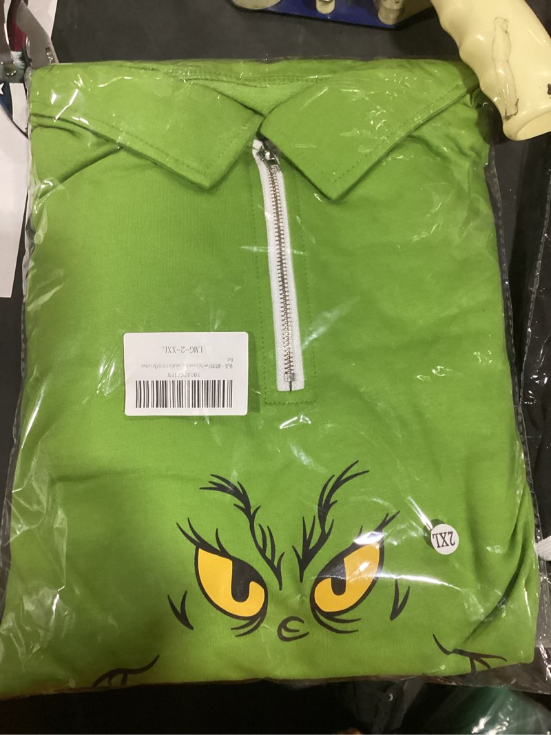 Condition photo showing New/Like New for New Pullover Ugly Christmas Sweaters Cartoon Character Green Monster Print Unisex Sweatshirt with Christmas Hat XX-Large B