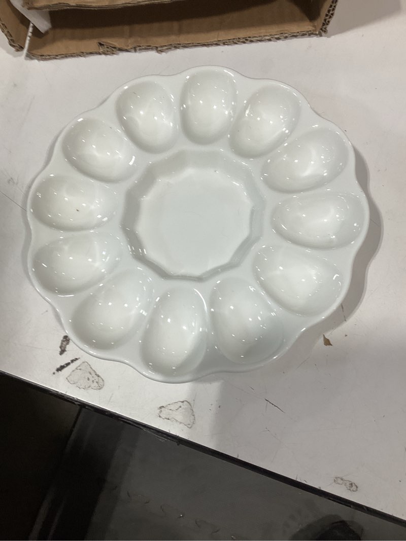 Condition photo showing Good Condition for Hedume 2-Pack Ceramic Deviled Egg Platter Tray, 12-Cup Egg Dish, Refrigerator to Countertop Display, Dishwasher, Microwave, Freezer Safe