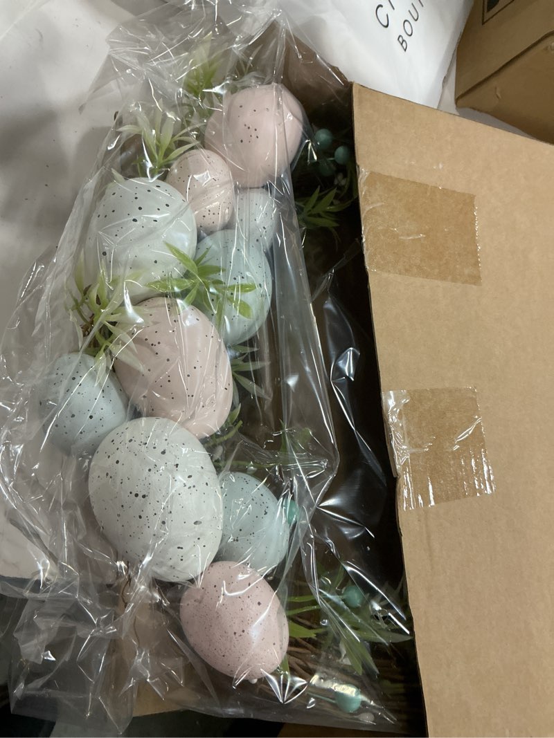 Condition photo showing New/Like New for Lyrow Easter Wreaths for Front Door 18 Inch Boho Neutral Artificial Grapevine Pastel Spring Wreaths with Easter Eggs Twig Berry for Entryway Mantel Window Indoor Outdoor Farmhouse Decorations Twig and Berries