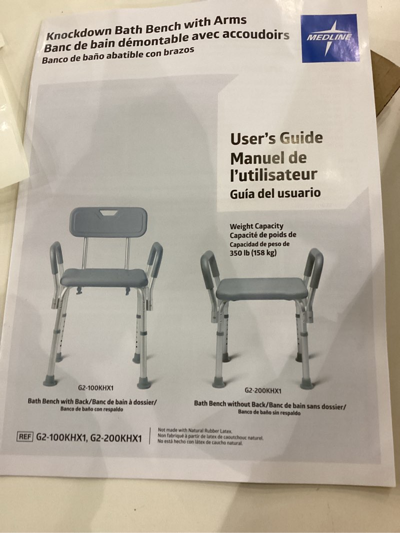 Medline Shower Chair with Backrest and Padded Armrests - 350 lb. capacity, Bath Bench, Seat, Stool for Independent Adult, Seniors, Elderly & Disabled Patients