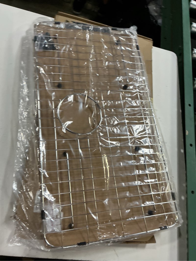 Condition photo showing New/Like New for kitchen sink grid and sink protectors, stainless steel sink grids for bottom of kitchen sinks, 26" x 14" with rear drain for single bowl sinks 26" x 14 1/16" rear drain