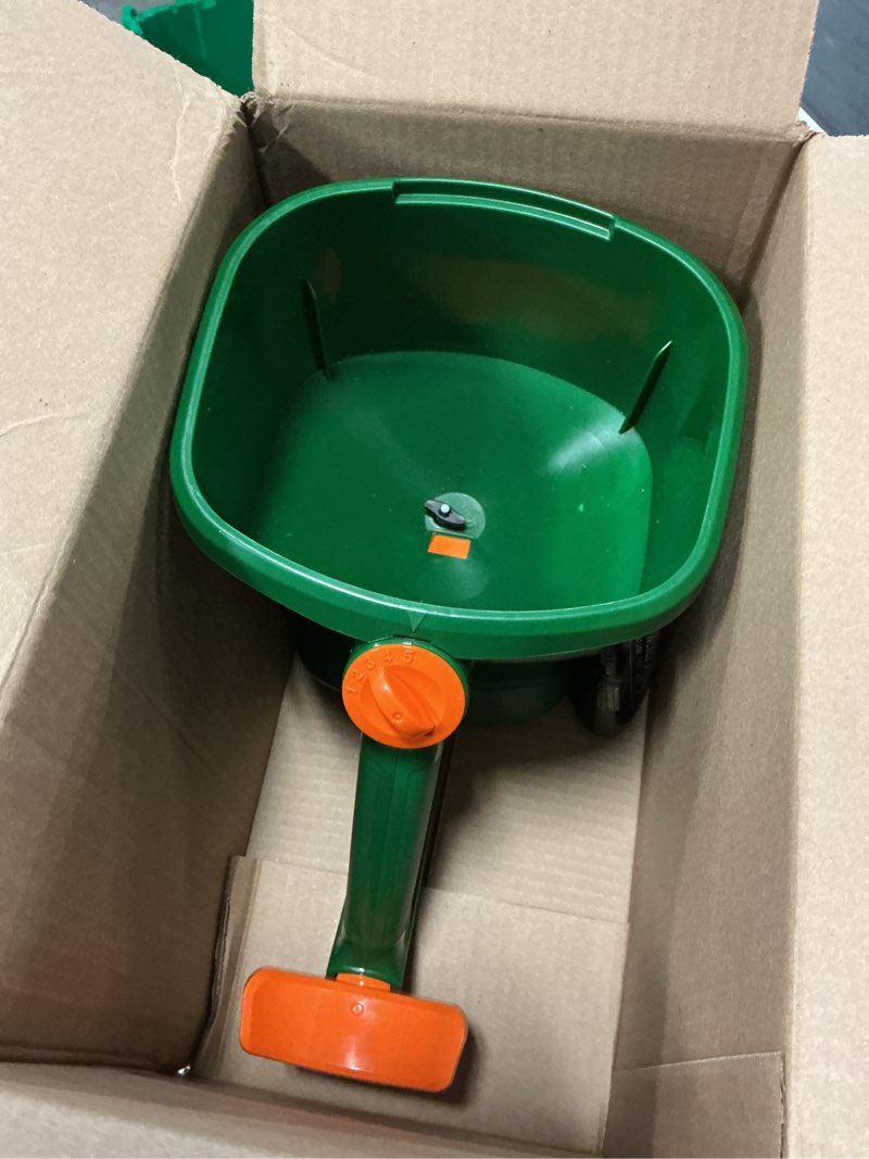 Condition photo showing Good Condition for scotts whirl hand-powered spreader for grass seed, fertilizer, salt, ice melt, handheld spreader holds up to 1,500 sq. ft. product