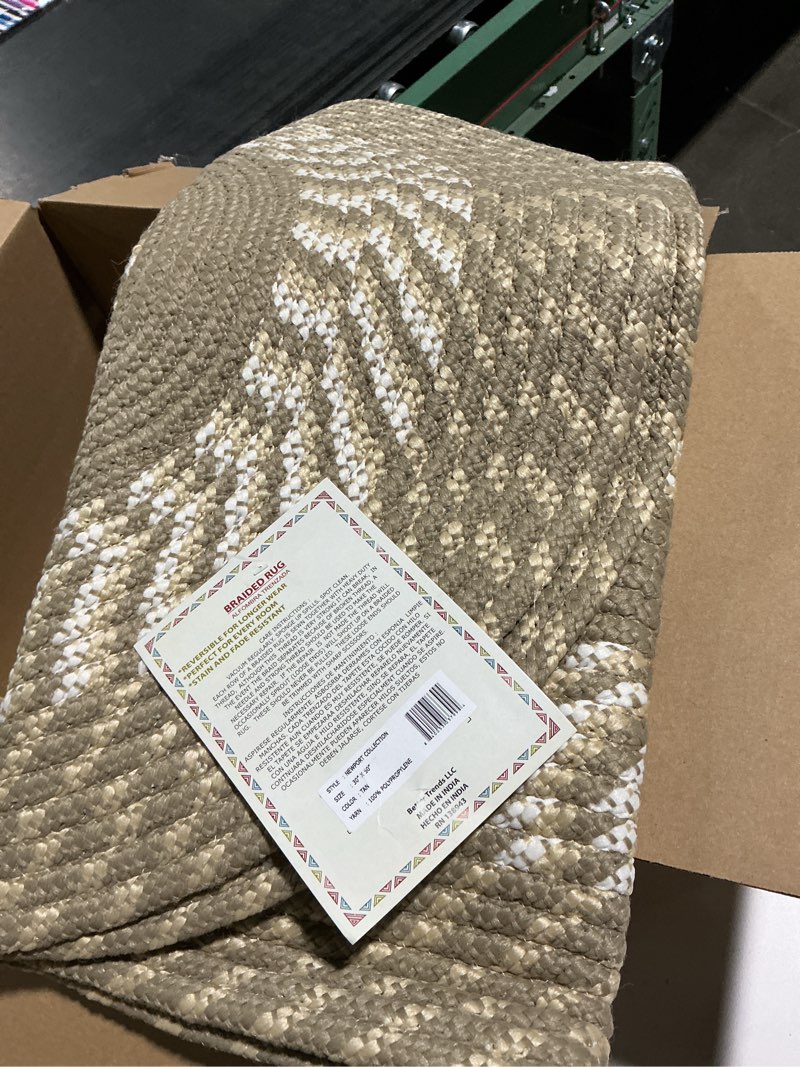 Condition photo showing Good Condition for Better Trends Newport Braid Collection is Durable and Stain Resistant Reversible Indoor Utility Rug 100% Polypropylene in Vibrant Colors, 30" x 50" Oval, Tan Tan 2'6" x 4'2" (Oval)