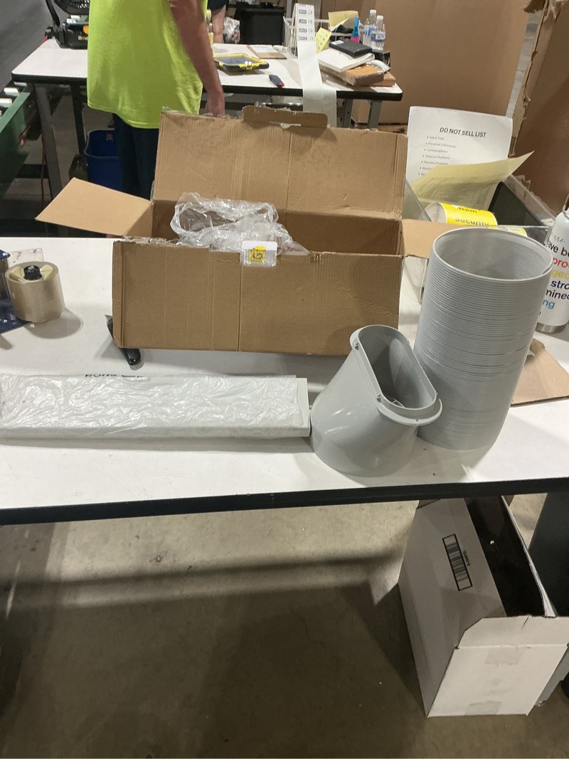 Condition photo showing Good Condition for portable air conditioner window vent kit with 5.9” exhaust hose adjustable portable ac window kit for ducting universal portable ac seal panel for horizontal&vertical window 5.9"/62" panel set&59" length hose