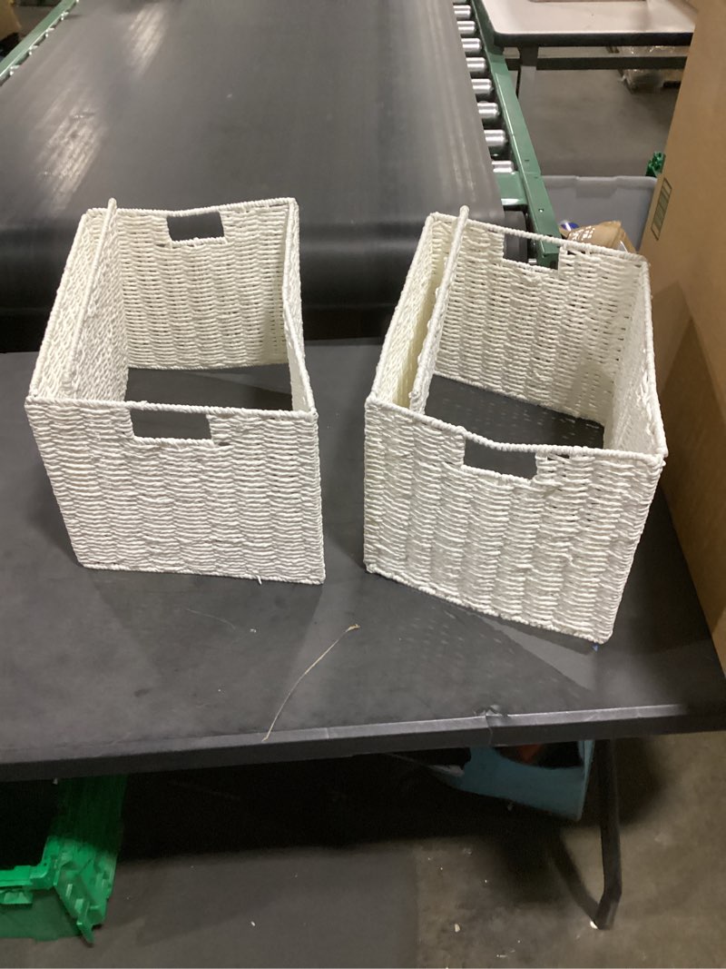 Condition photo showing Good Condition for vagusicc wicker storage baskets, set of 2 hand-woven paper rope storage baskets, white foldable cube storage bins organizer 9 x 9 inch square wicker storage baskets for shelves pantry organizing decor