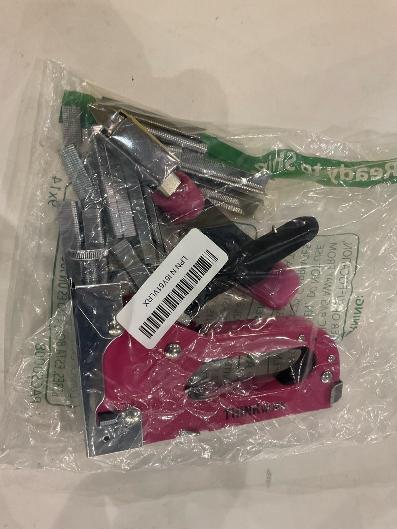 Condition photo showing New/Like New for THINKWORK Heavy Duty Staple Gun, 3 in 1 Pink Staple Gun for Upholstery with 900 Staples, Nail Gun for Wood, Cable, Fabric, Wall, Material Repair, DIY Manual Stapler