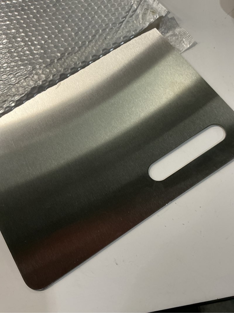 Condition photo showing Good Condition for Titanium Cutting Board, 100% Pure Titanium Cutting Boards For Kitchen, Best Non Toxic chopping board, Dishwasher safe, Hygiene and Durability for Meat, Fruit, and Vegetables (12.6L*8.1W) 12.6"Lx8.1"W